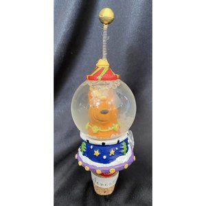 Wine Bottle Cork Stopper Christmas Reindeer Glass Snow Globe Festive Bell